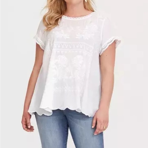 Torrid White Embroidered Challis Blouse - Picture 1 of 4